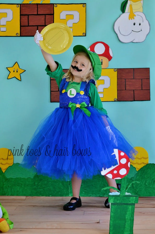 mario and luigi dress costumes Super mario bros tutu dress- Luigi Costume- luigi dress-luigi tutu-luigi tutu dress