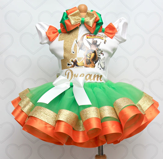 Madagascar tutu set-Madagascar tutu set-Madagascar outfit-Madagascar ribbon trim set