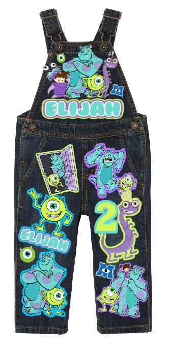 Monster inc overalls- Monster inc outfit- Monster inc birthday shirt- Monster inc birthday outfit