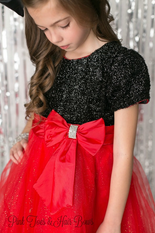 Black and Red Glitter Christmas Dress-Ready to ship