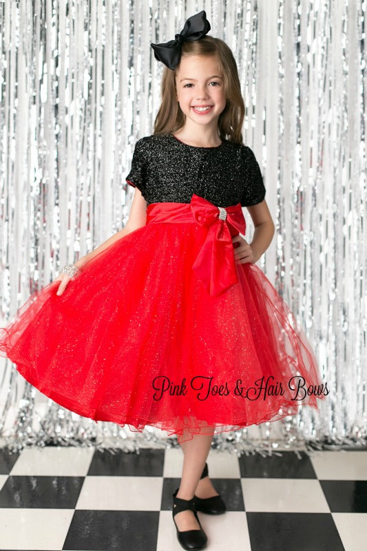 Black and Red Glitter Christmas Dress-Ready to ship