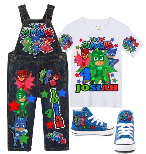 Pj Mask overalls-Pj Mask outfit-Pj Mask birthday shirt-Pj Mask birthday outfit