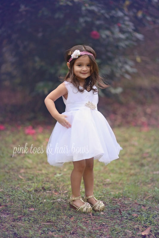 Scout" White Dress with Rhinestone Belt-Ready to ship