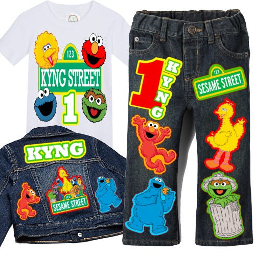 Sesame Street Denim Set-Boys Sesame Street denim set-Sesame Street Birthday outfit-Sesame street boys outfit