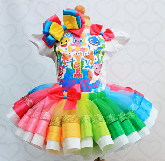 Baby Shark tutu set- Baby Shark outfit-Baby Shark dress- Baby Shark birthday(deluxe)
