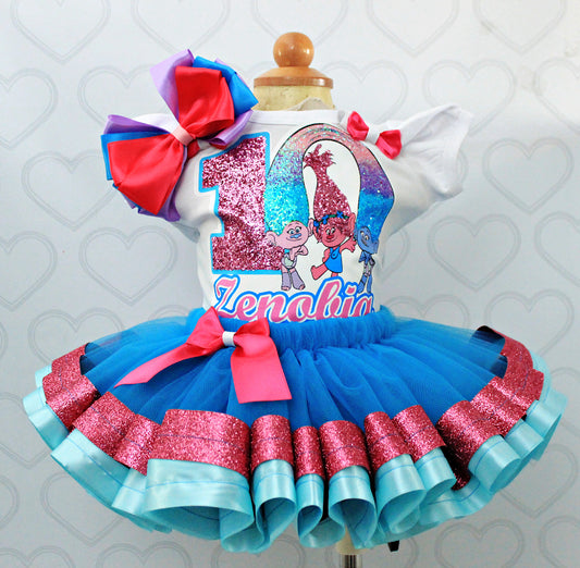 Poppy Troll tutu set-Poppy troll outfit-Poppy trolls dress
