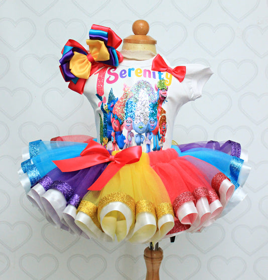 Troll tutu set-troll outfit-trolls dress-Trolls world tour tutu set