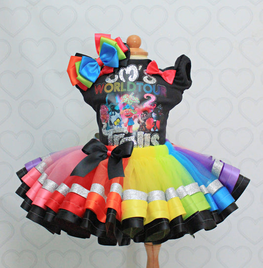 Troll tutu set-troll outfit-trolls dress-Trolls world tour tutu set