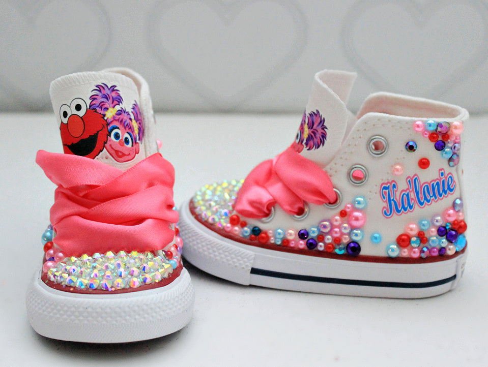 Elmo and abby shoes- elmo and abby bling Converse-Girls elmo and abby Shoes-elmo and abby Converse