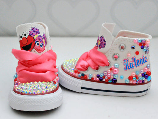 Elmo and abby shoes- elmo and abby bling Converse-Girls elmo and abby Shoes-elmo and abby Converse