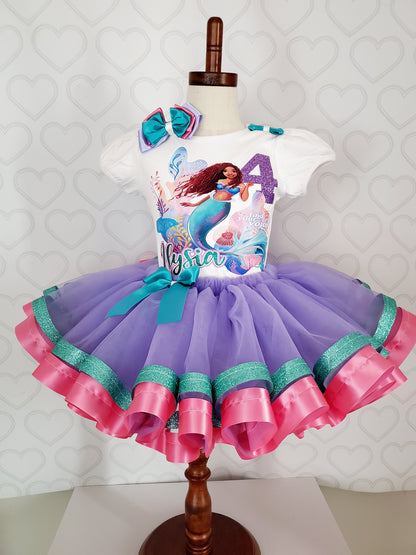 little mermaid birthday tutu dress The little Mermaid Tutu set-The little Mermaid outfit-The little Merma Pink Toes & Hair Bows