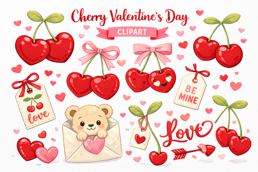 Cherry Valentine Clipart | Valentine PNG Clipart for Kids & Party Printables