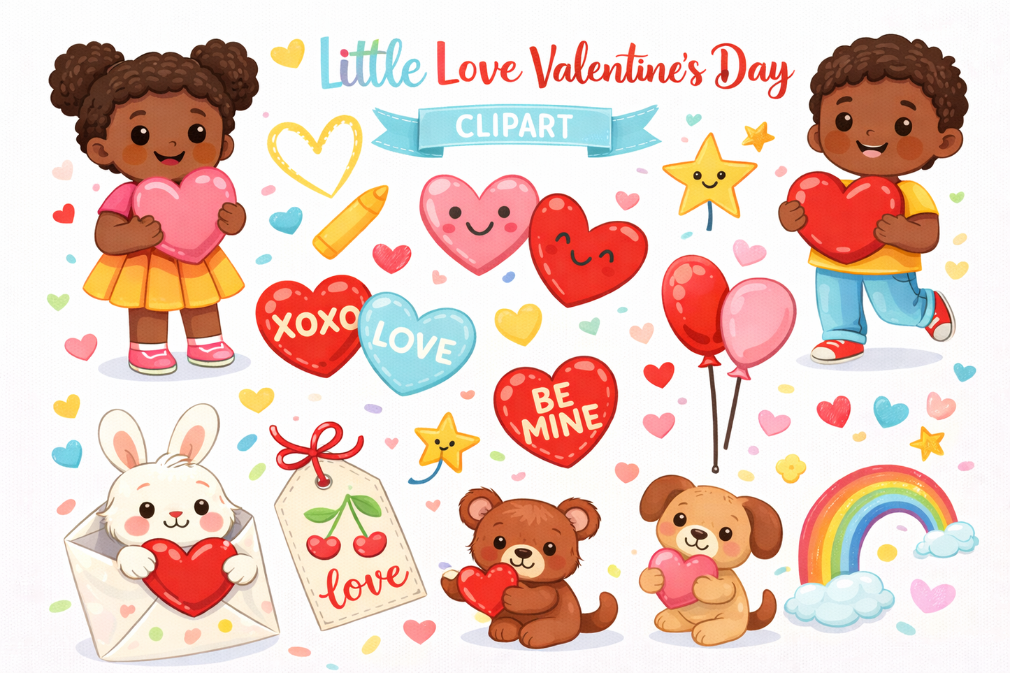 Kids Valentine Clipart | Little Love Valentine PNG Clipart for Kids & Party Printables
