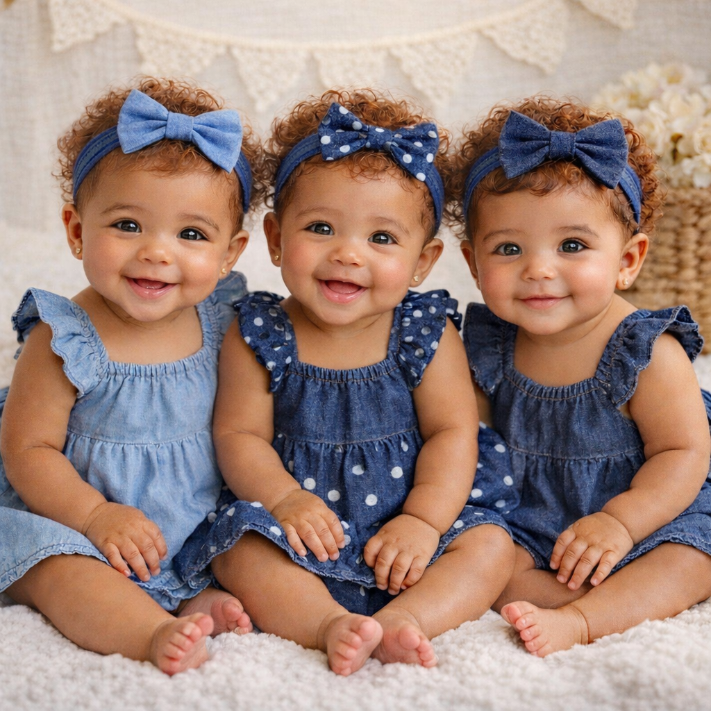 Denim Bow Baby Headbands on Solid Denim Elastic – Baby Girl Photo Prop & Outfit Accessory