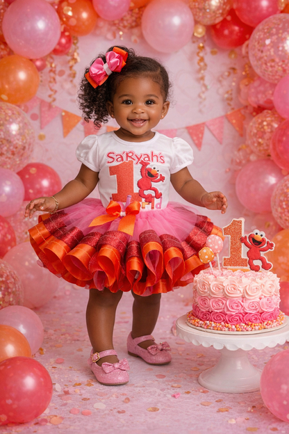 Elmo tutu set-Girly Elmo tutu set-Girl Elmo outfit-Elmo ribbon trim set- Elmo outfit