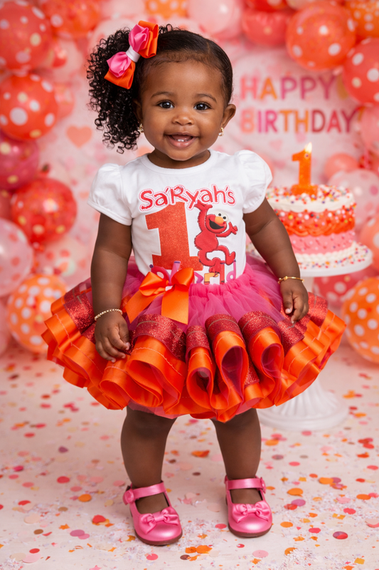 Elmo tutu set-Girly Elmo tutu set-Girl Elmo outfit-Elmo ribbon trim set- Elmo outfit