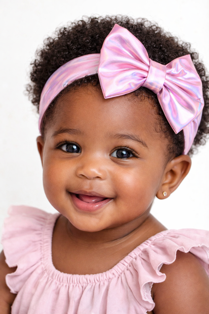 Iridescent Bow Baby & Toddler Headband | Metallic Shimmer Bow Hair Accessory – Multiple Colors
