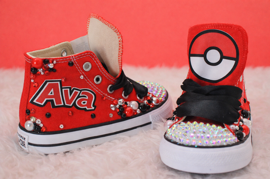 Pokeball shoes- Pokeball  bling Converse-Pokeball birthday-Pokemon shoes