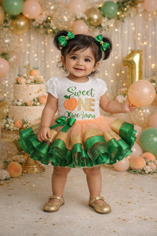 Peach tutu set- peach outfit- peach dress- peach birthday outfit- one sweet peach outfit