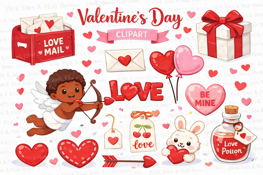 Traditional Valentine Clipart Set | Valentine PNG Clipart for Kids & Party Printables