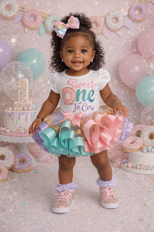 Donut Tutu set- Donut outfit-Donut dress- donut tutu-Rainbow Donut tutu set-Sweet one tutu set