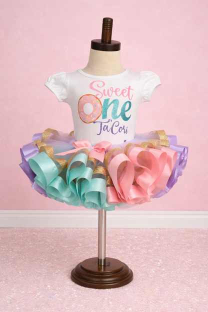 Donut Tutu set- Donut outfit-Donut dress- donut tutu-Rainbow Donut tutu set-Sweet one tutu set