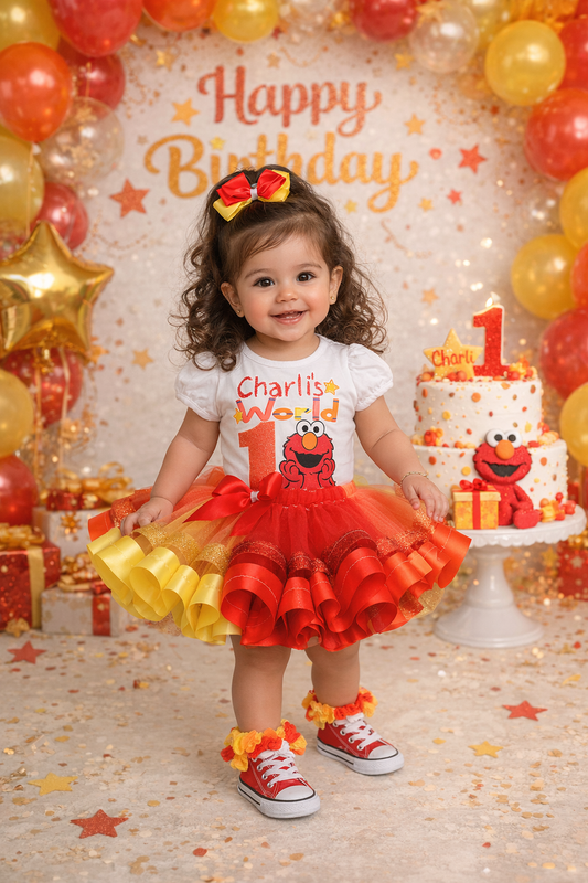 Elmo tutu set-Girly Elmo tutu set-Girl Elmo outfit-Elmo ribbon trim set- Elmo outfit