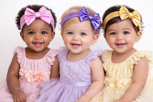 Iridescent Bow Baby & Toddler Headband | Metallic Shimmer Bow Hair Accessory – Multiple Colors
