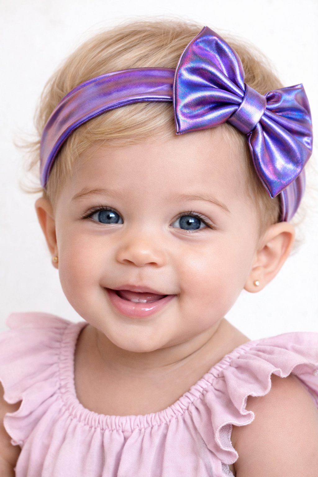 Iridescent Bow Baby & Toddler Headband | Metallic Shimmer Bow Hair Accessory – Multiple Colors