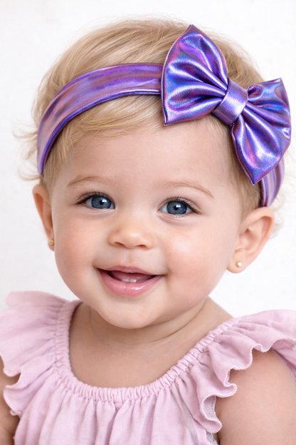 Iridescent Bow Baby & Toddler Headband | Metallic Shimmer Bow Hair Accessory – Multiple Colors