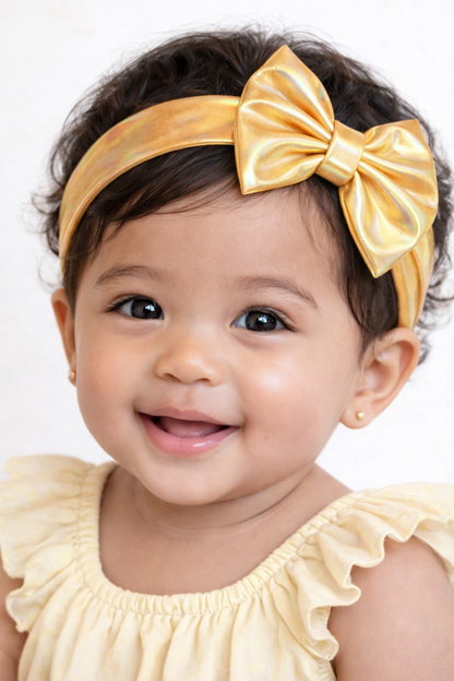 Iridescent Bow Baby & Toddler Headband | Metallic Shimmer Bow Hair Accessory – Multiple Colors