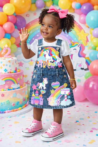 Unicorn Skirt Overalls-Unicorn Birthday Overalls-Unicorn Birthday outf Pink Toes & Hair Bows Unicorn Skirt Overalls-Unicorn Birthday Overalls-Unicorn Birthday outf Pink Toes & Hair Bows