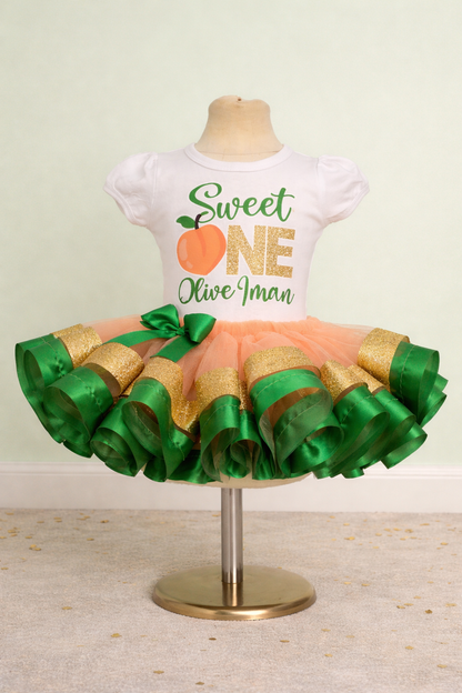 Peach tutu set- peach outfit- peach dress- peach birthday outfit- one sweet peach outfit