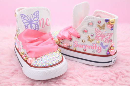 Butterfly shoes- Butterfly bling Converse-Girls Butterfly Shoes-butterfly Converse