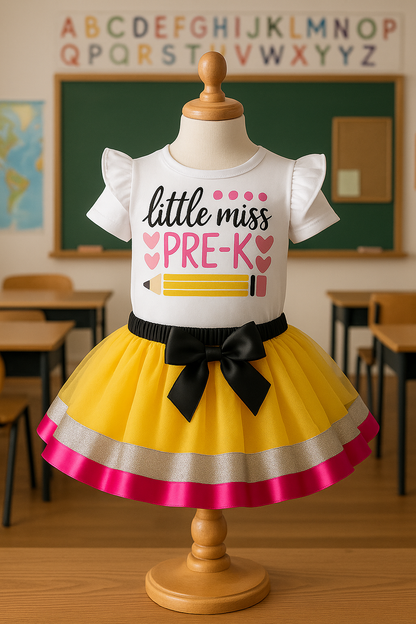 Little Miss Pre-K tutu set-Back to school tutu set- Back to school outfit- back to school dress- school outfit-kindergarten outfit