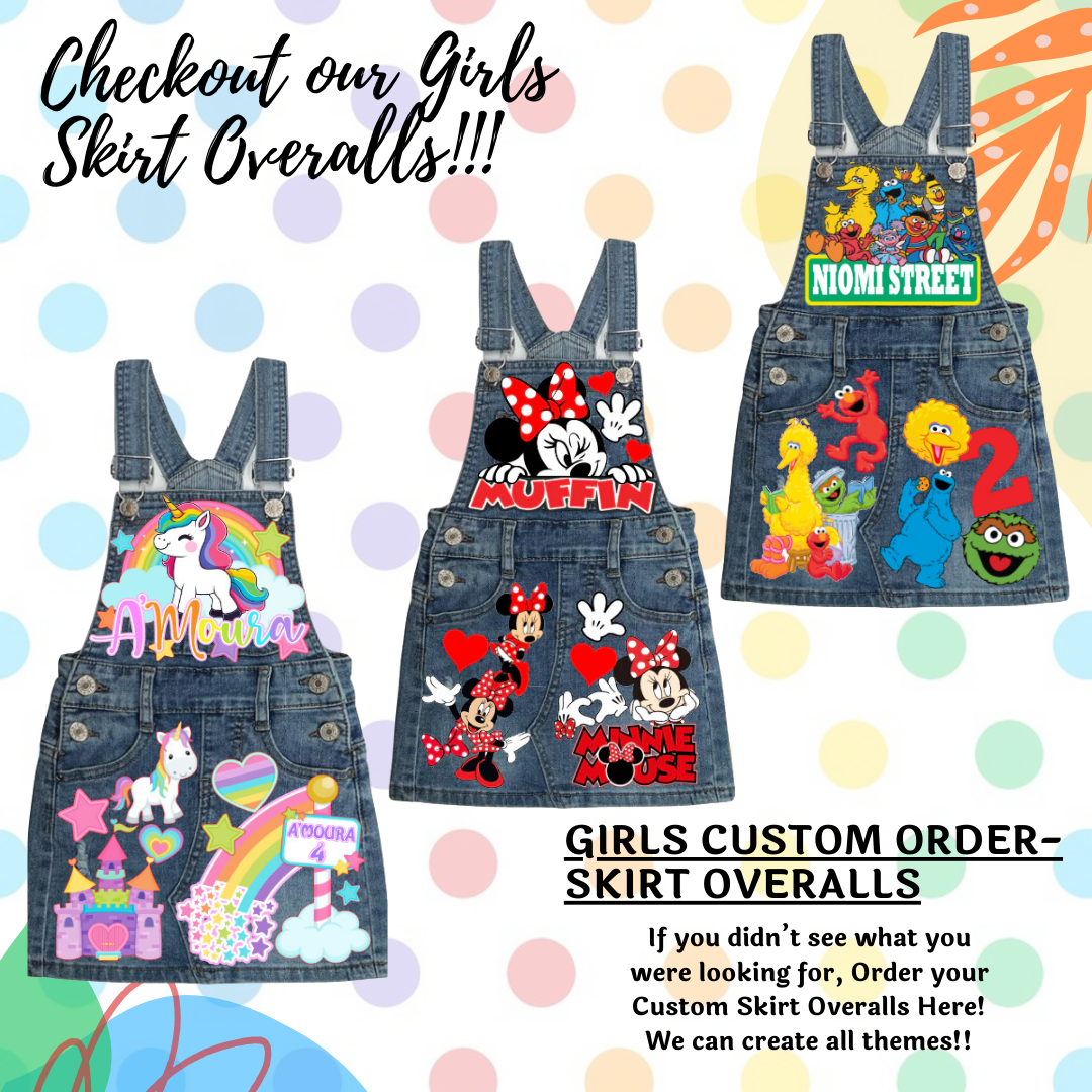 Girls Skirt Overalls- Girls Custom Skirt Overalls-Girls Birthday Skirt Overalls