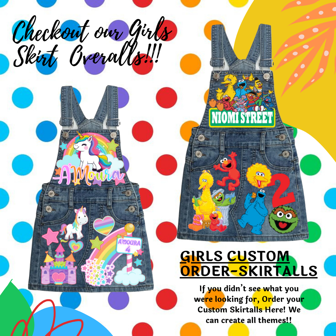 Girls Skirt Overalls- Girls Custom Skirt Overalls-Girls Birthday Skirt Overalls