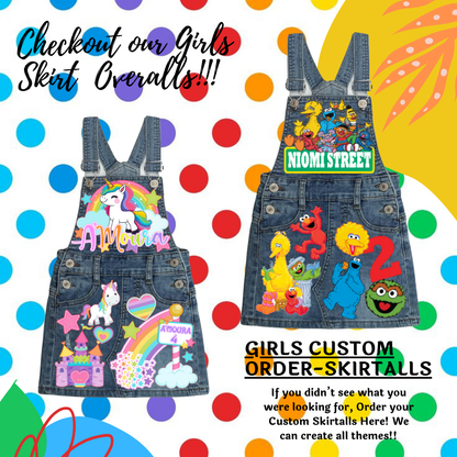 Girls Skirt Overalls- Girls Custom Skirt Overalls-Girls Birthday Skirt Overalls