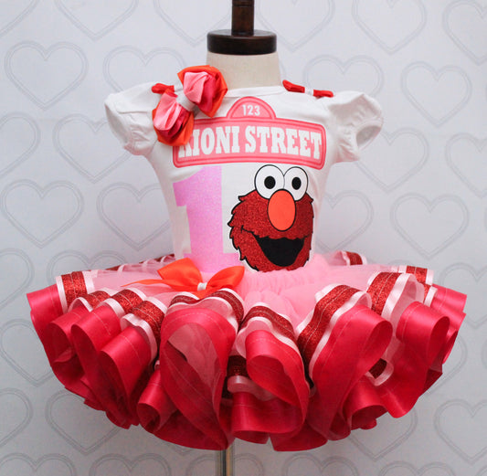 Elmo tutu set-Girly Elmo tutu set-Girl Elmo outfit-Elmo ribbon trim set- Elmo outfit