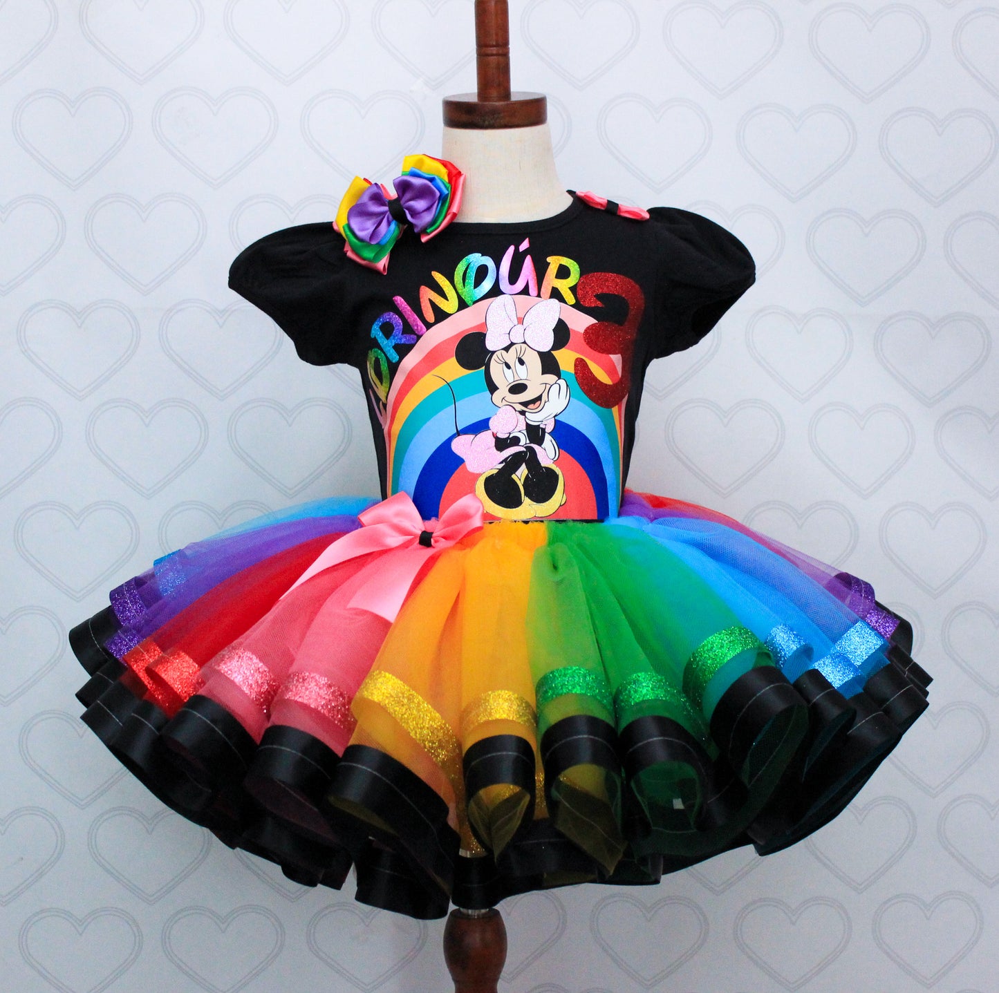 Minnie Mouse Tutu set- mouse outfit- mouse birthday outfit-Rainbow Minnie mouse tutu set