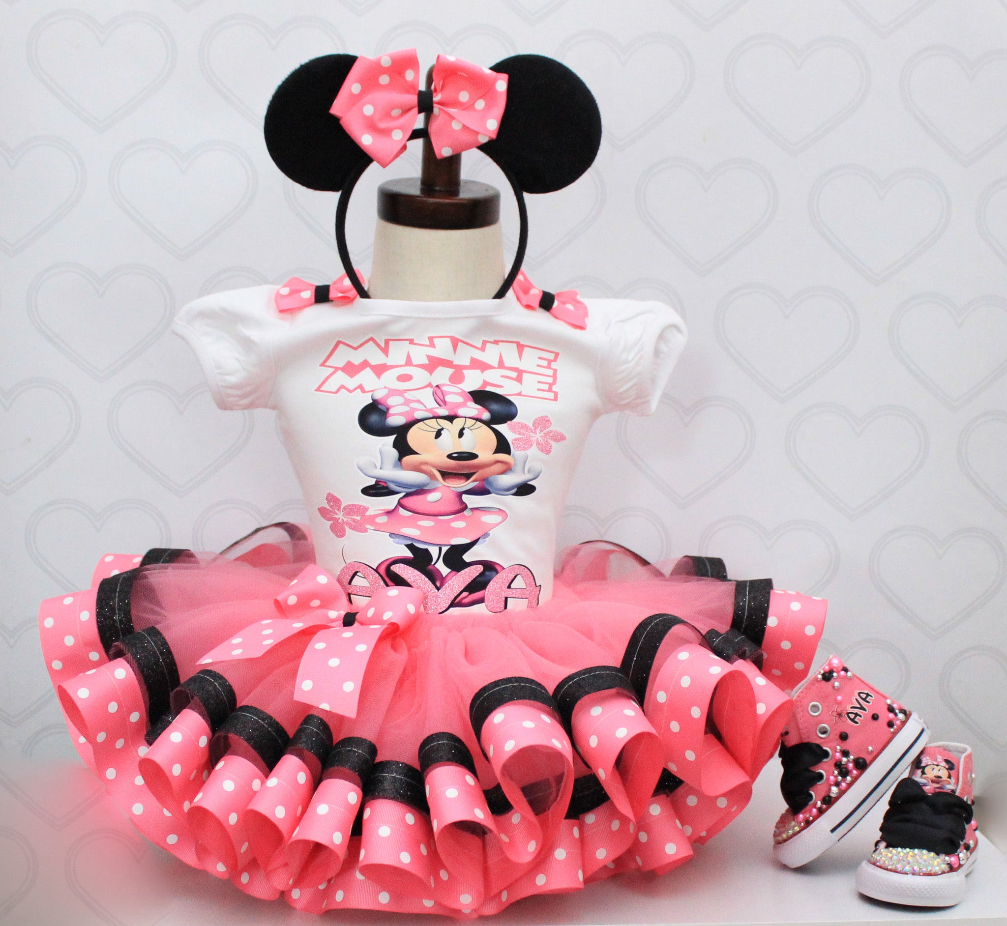 Minnie Mouse Birthday Tutu Outfit ~ Includes Top, shops Ribbon Lace Tutu and Hairbow ~ Can Be Made In Any Colors of Your Choice!