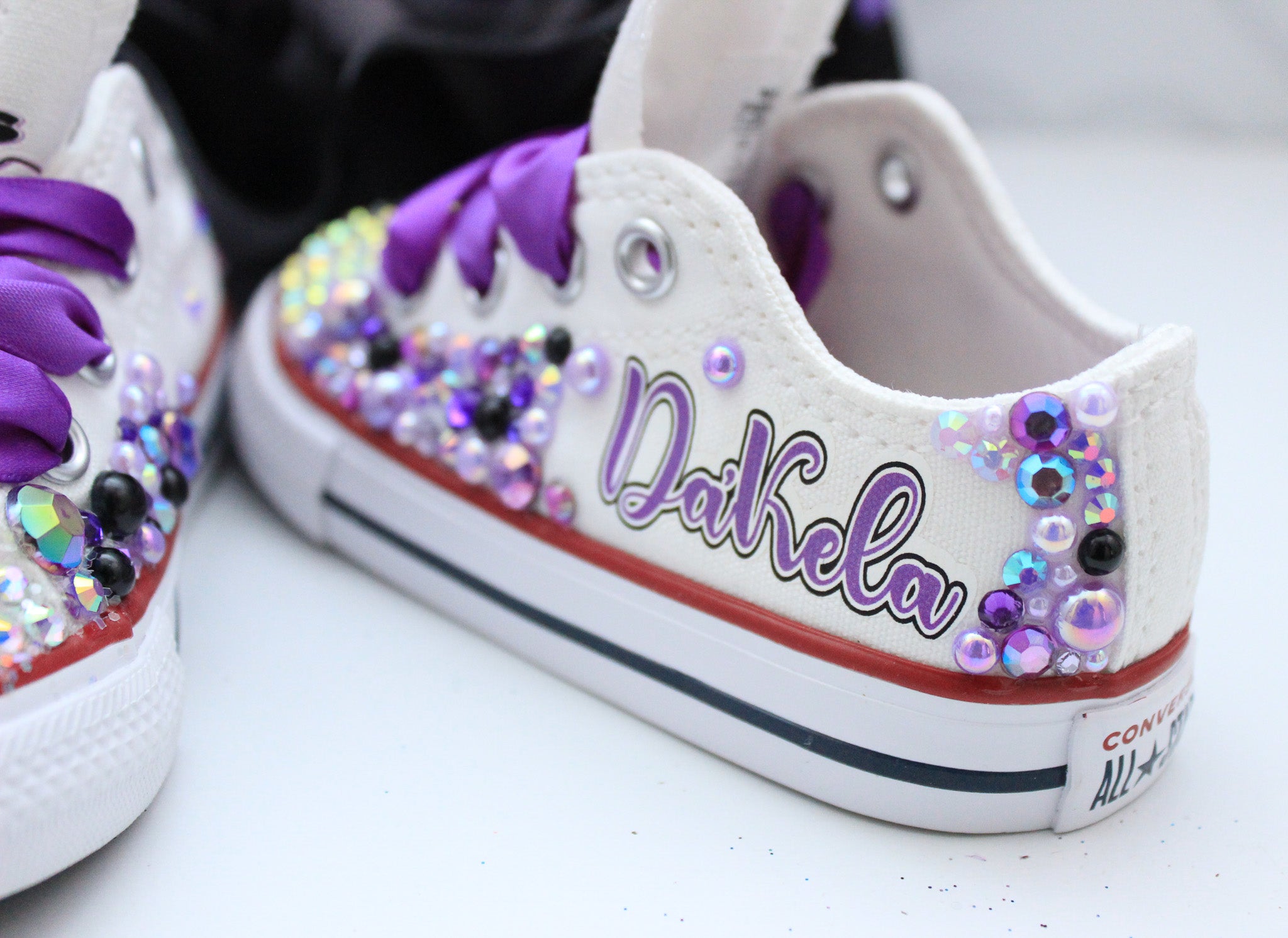 Bedazzled 2024 purple converse