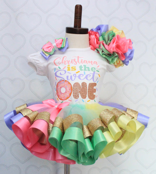 Donut Tutu set-  Donut outfit-Donut dress- donut tutu-Rainbow Donut tutu set- Sweet one tutu set-Two sweet tutu set