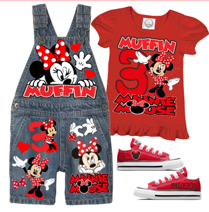 Minnie Mouse Overalls-Minnie Mouse Birthday Overalls-Minnie mouse Birthday outfit