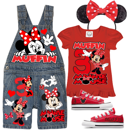 Minnie Mouse Overalls-Minnie Mouse Birthday Overalls-Minnie mouse Birthday outfit