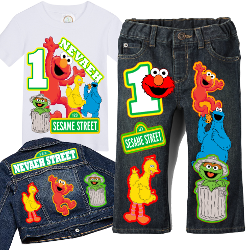 Sesame street Denim Set-Boys Sesame street denim set-Sesame street Birthday outfit-Sesame Street boys outfit