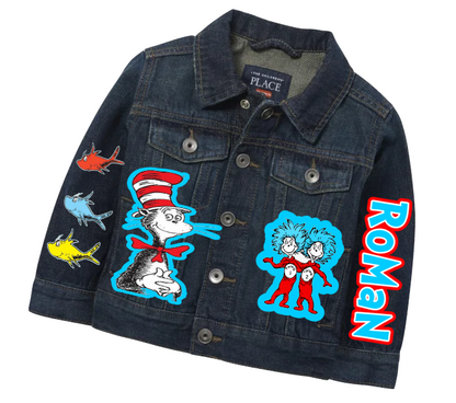 Cat in the Hat Denim Set-Boys Cat in the hat denim set-Cat in the hat Birthday outfit-Cat in the hat boys outfit