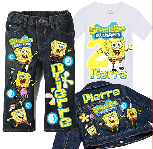 Spongebob boys outfit - Spongebob Denim Set-Boys Spongebob denim set- Spongebob Birthday outfit