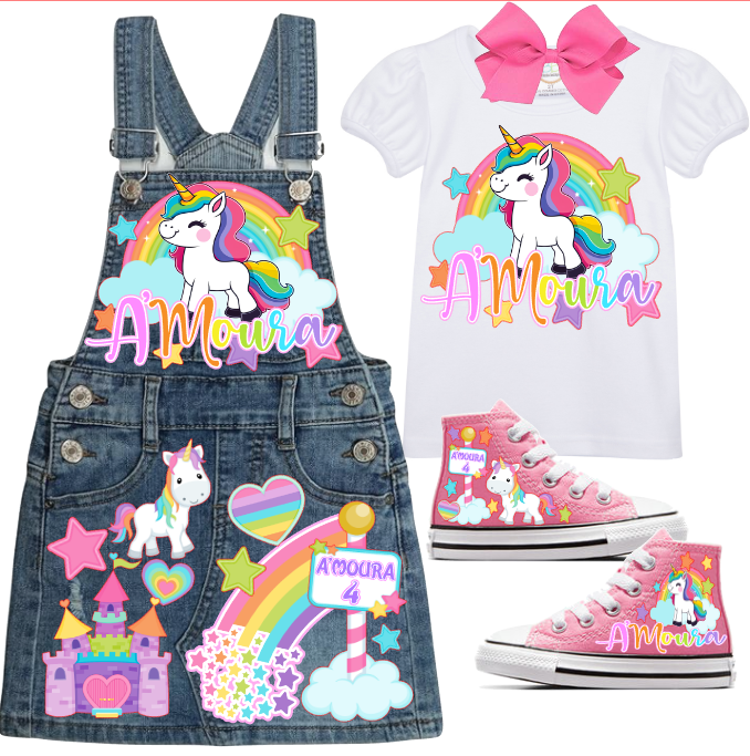 Unicorn Skirt Overalls-Unicorn Birthday Overalls-Unicorn Birthday outfit