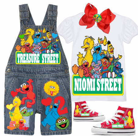 Sesame Street Short Overalls-Sesame Street Birthday Short Overalls-Sesame Street Birthday outfit